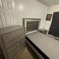 Light up led bed with dresser