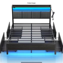 Brand New Rolanstar Bed Frame Full Size With Charging Station And LED Lights. No Box Spring Needed