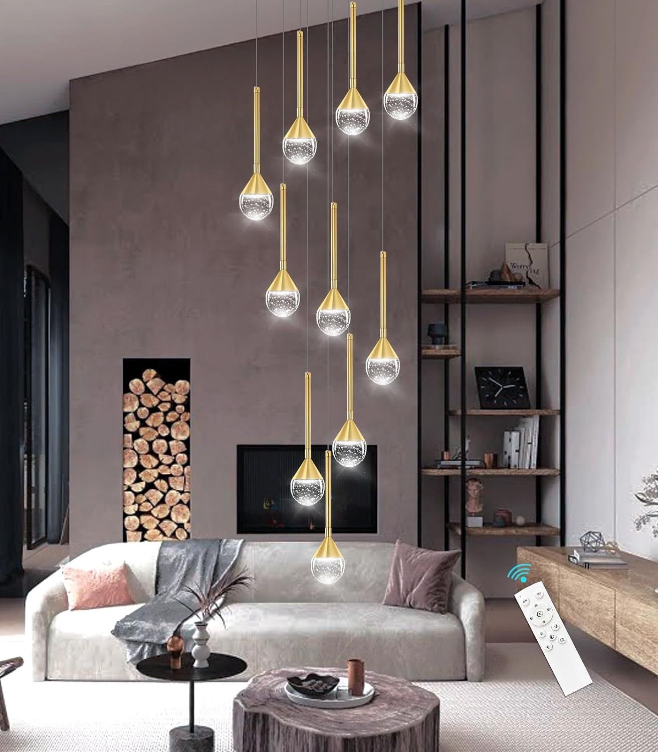 10 Lights Modern Chandeliers for Living Room 118 High Ceiling Drop
