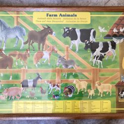Preschool Picture Farm Animals Poster Framed In 3 Languages 