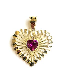 Beautiful heart with red stone pendant 14K REAL YELLOW GOLD. Descriptionβ¬οΈ