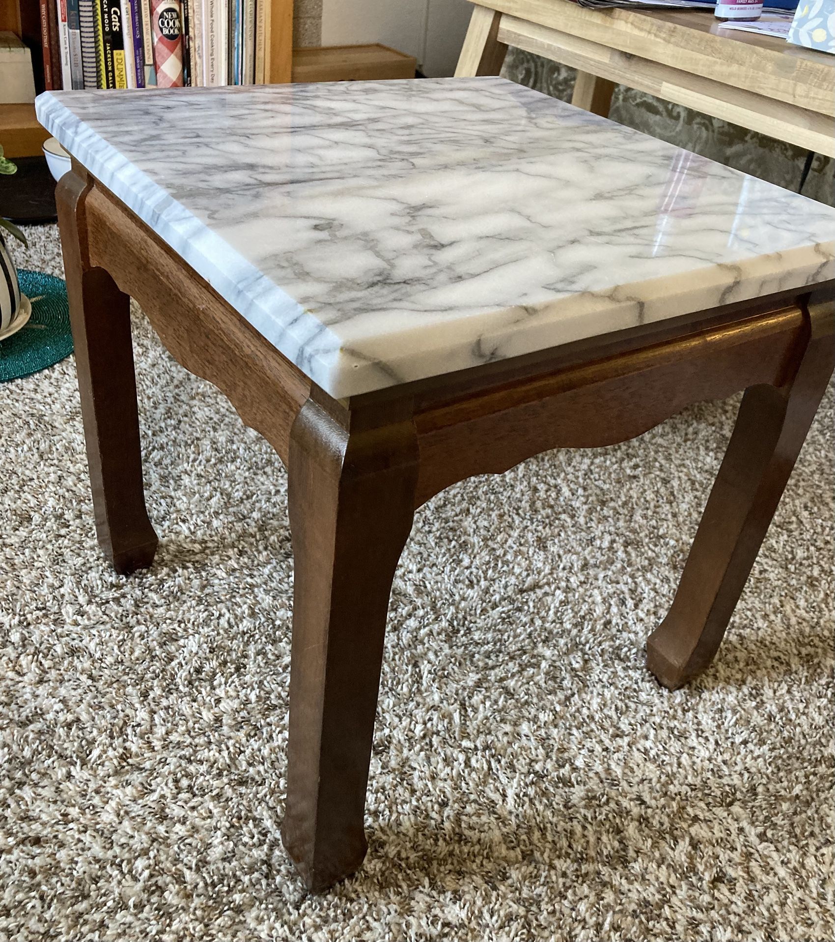 Vintage Mahogany Marble Top End Table