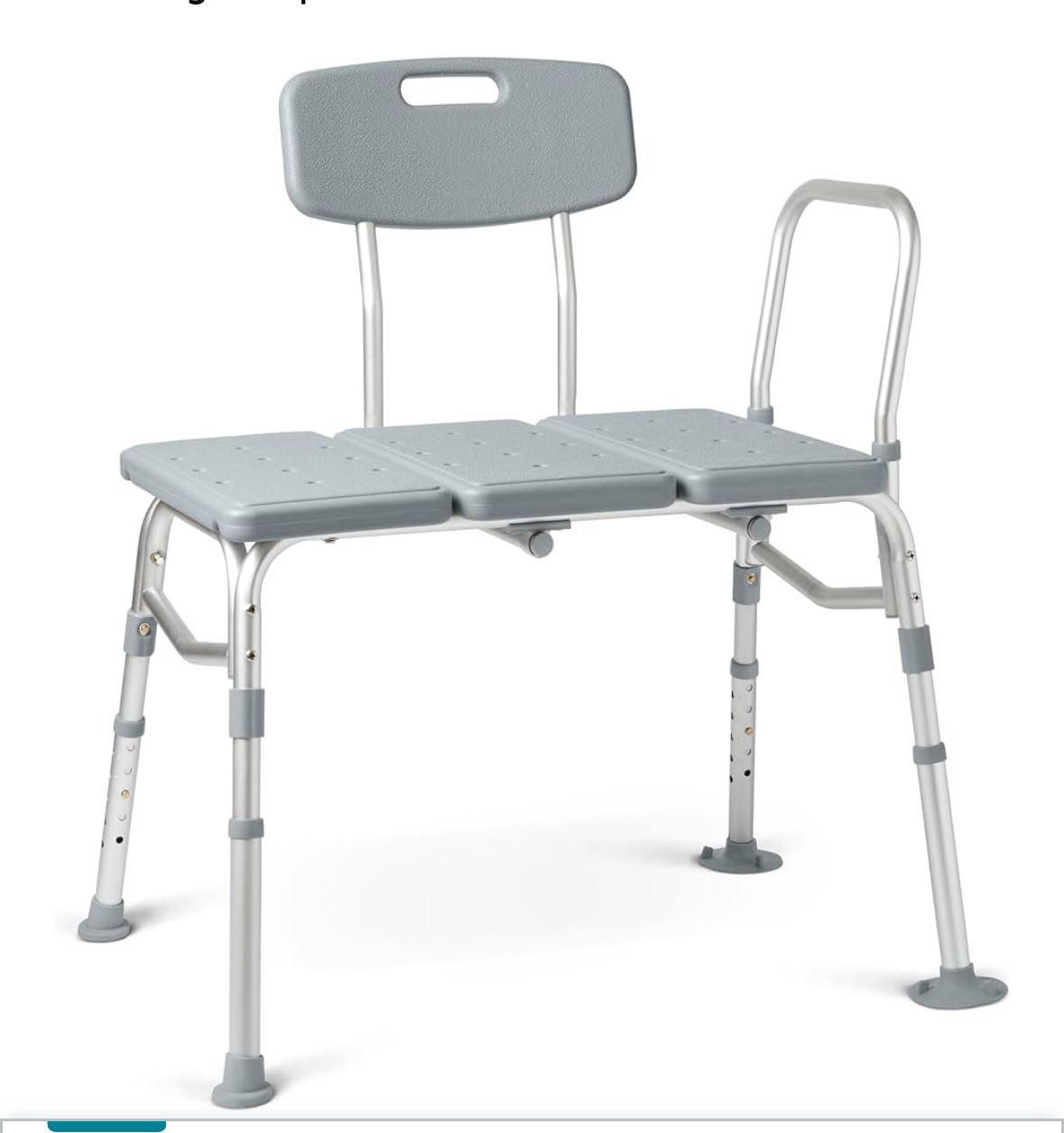 Medline Transfer Bench for Bathtubs and Showers, Adjustable Shower Bench and Bath Seat for Seniors and Adults, Slip-Resistant Feet, Heavy-Duty 400 lb.