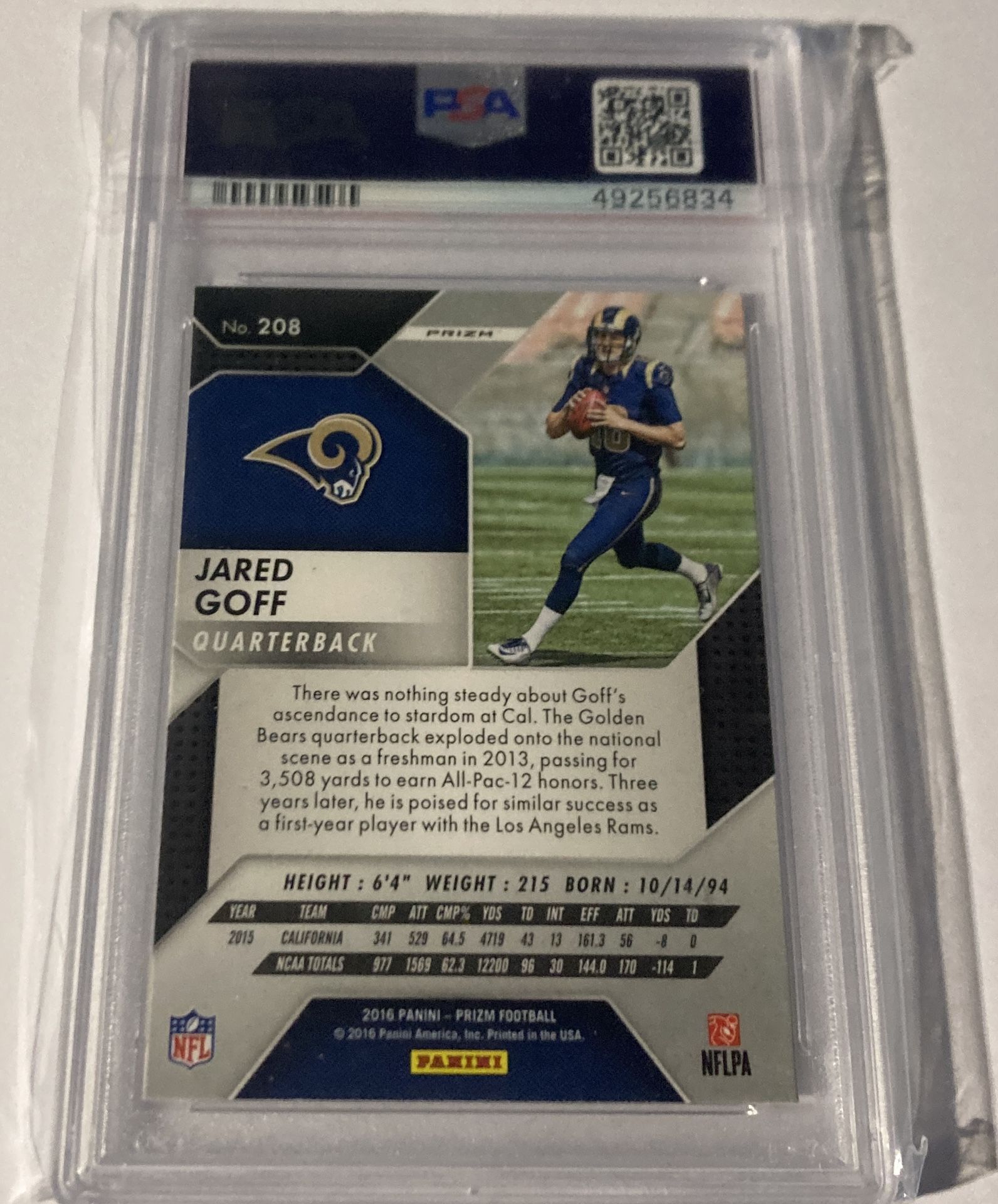 Jared Goff Psa 9 Silver Prizm Rookie Card 2016 Prizm Rams Lions