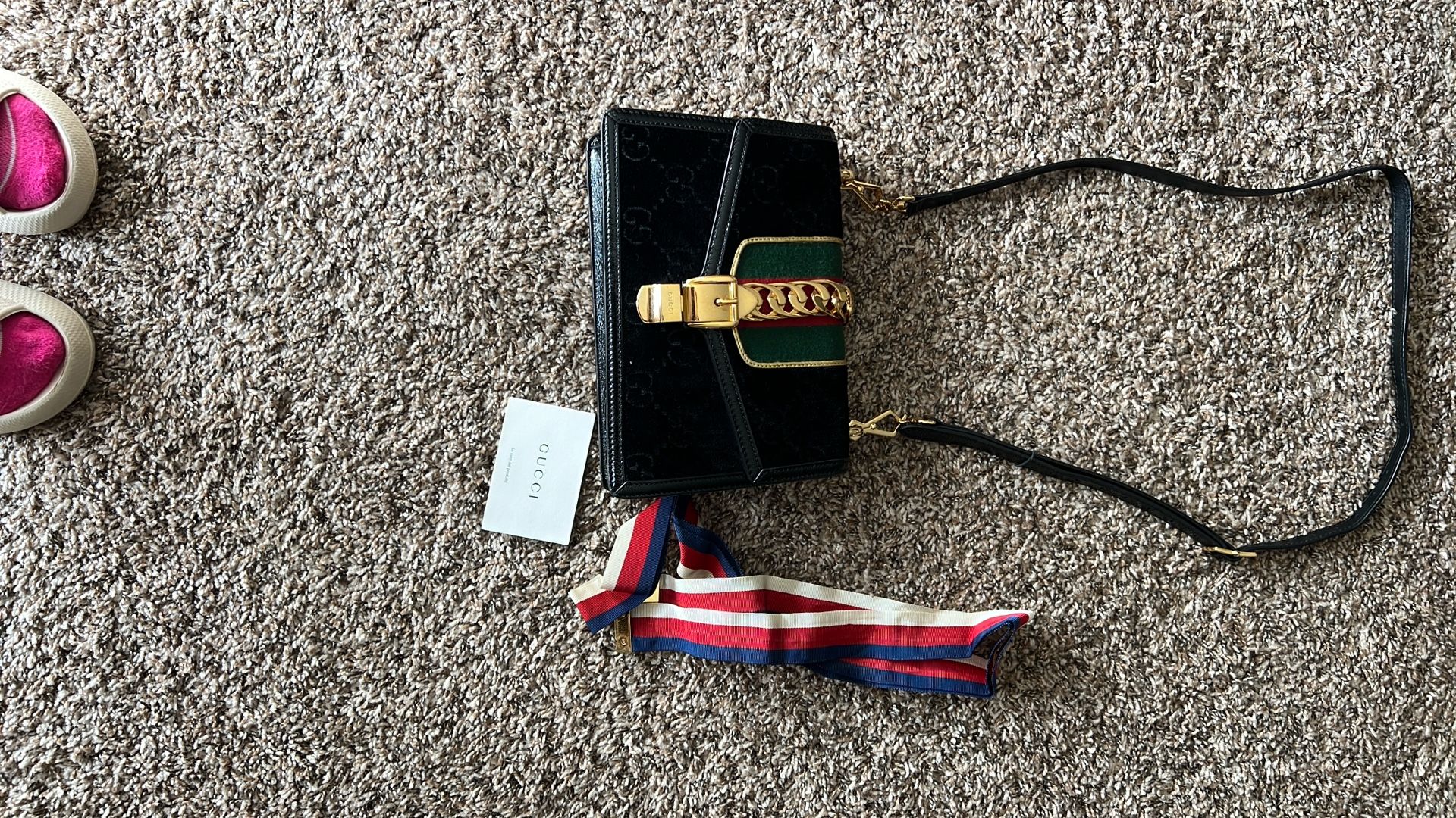 GUCCI Velvet GG Monogram Small Sylvie Shoulder Bag