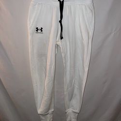 Ladies White Under Armour thick waistband drawstring jogger sweatpants size XS