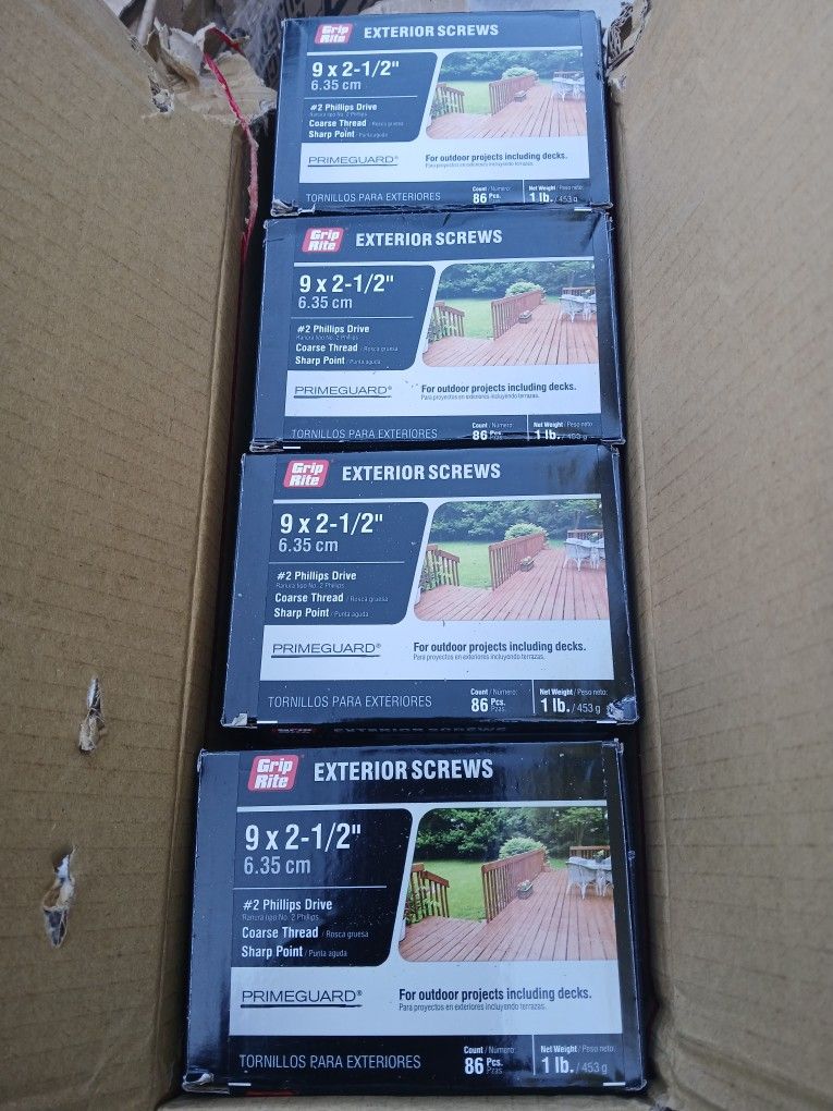 New 2½" Phillips Exterior Screws,  36 Lbs Boxes Available,  $5 each box. Or $140 for all them.