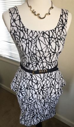 Black & Beige Peplum Dress