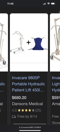 Invacare 9805P Portable Hydraulic Patient Lift 450lb