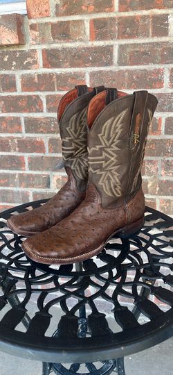 Ostrich brown leather cowboy boots