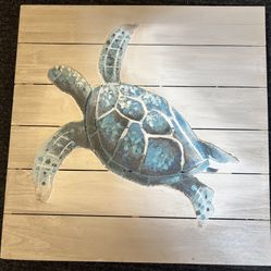 Wooden Wall Art Featuring A Turtle