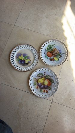 Set of 3 Decorative Porcelain Fruit Plates