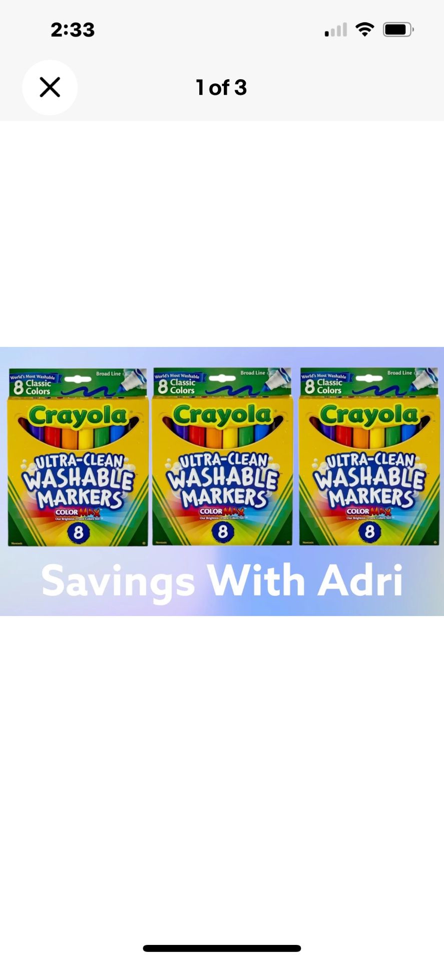Crayola Ultra Clean Washable Markers, 8-CT (LOT OF 3)