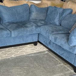 Blue Cindy Crawford Sectional W/ Black Trim & Feet