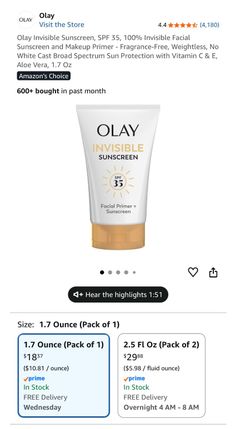Olay Invisible Sunscreen SPF35
