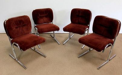 Vintage chrome cantilever dining room side chair furniture, 1970s, set of four (4)