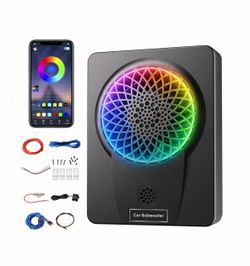 1200W 10'' Car Subwoofer Ultra-Thin Underseat Subs AMP High/Low Level Inputs, Colorful LED, Remote Control, Truck SUV Car