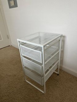 White 3-Drawer Mesh Storage Cart – Compact Office / Bathroom Organizer