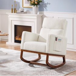 28in Wide Padded High Back Nursery Rocking Chair, Ivory Boucle