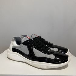 Prada America's Cup Sneakers Black White Men US 12 UK 11 Patent Leather
