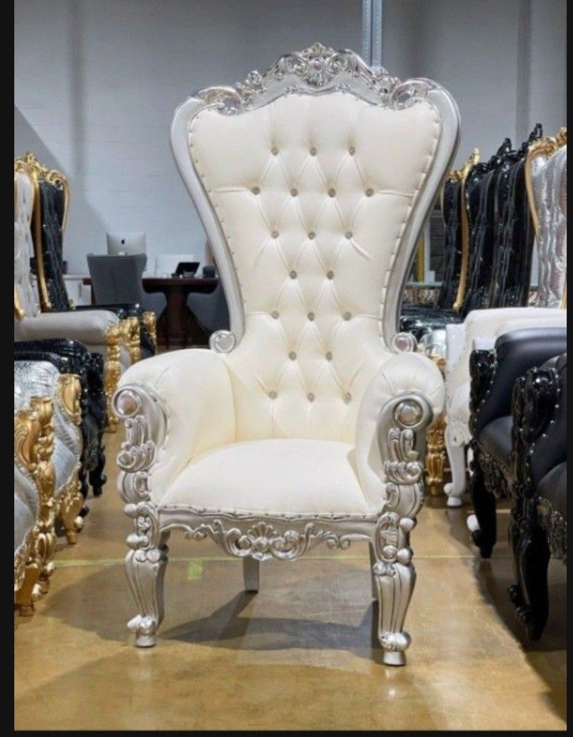 Silver and White Throne/Party Chair