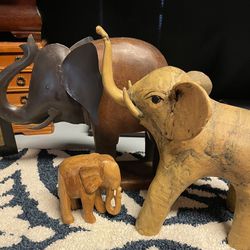 Elephant Embellished Picture,  Elephant Collection Of 2 Large Elephants, 1 Smaller Wooden Carved Elephant And Table Top Interesting Pic Book Of Africa