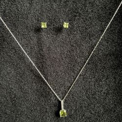 Peridot Necklace And Earring Set 