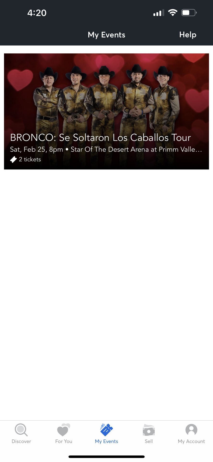 2 TIKETS PARA EL C0NCIERTO DEBRONCO SABADO 25 DE FEBRERO