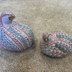 Vintage Chinese Quail Partridge Bird Figurines Pair Hand-Painted