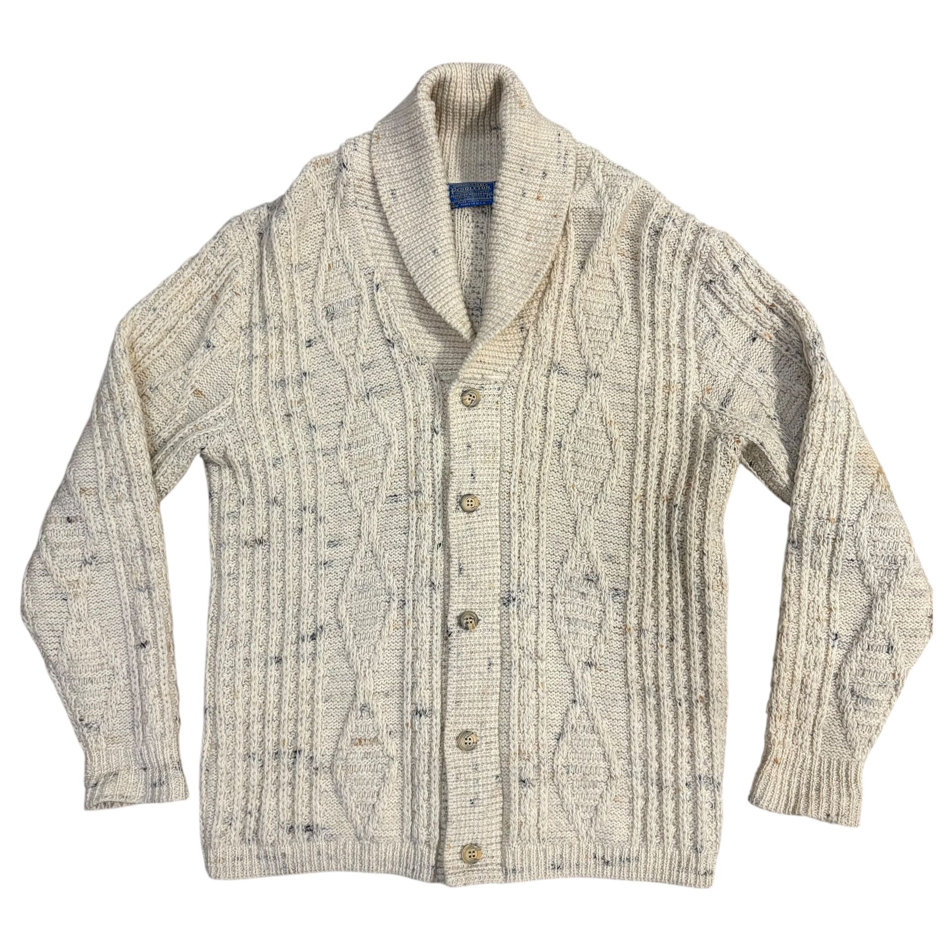 VTG 70s Pendleton Loofah Collar Shawl Collar Cable Knitting Nep Wool Knit Cardig
