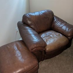 Quality Leather Armchair + Footrest 