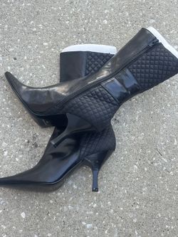 Nine West Black Leather and Quilted Mid-Calf Boots with a Stiletto Heel Size 8.5  Excellent Condition. Small missing chip on one heel that can easily 