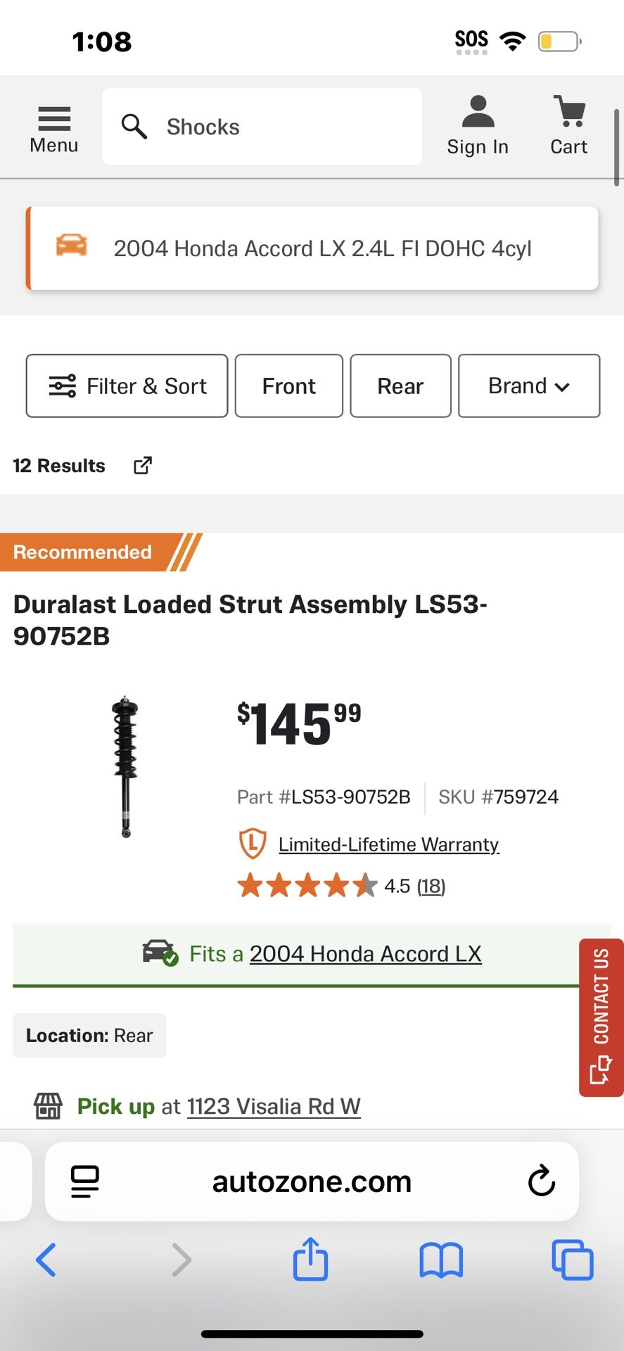 2003 To 2007 Honda Accord Front Shocks