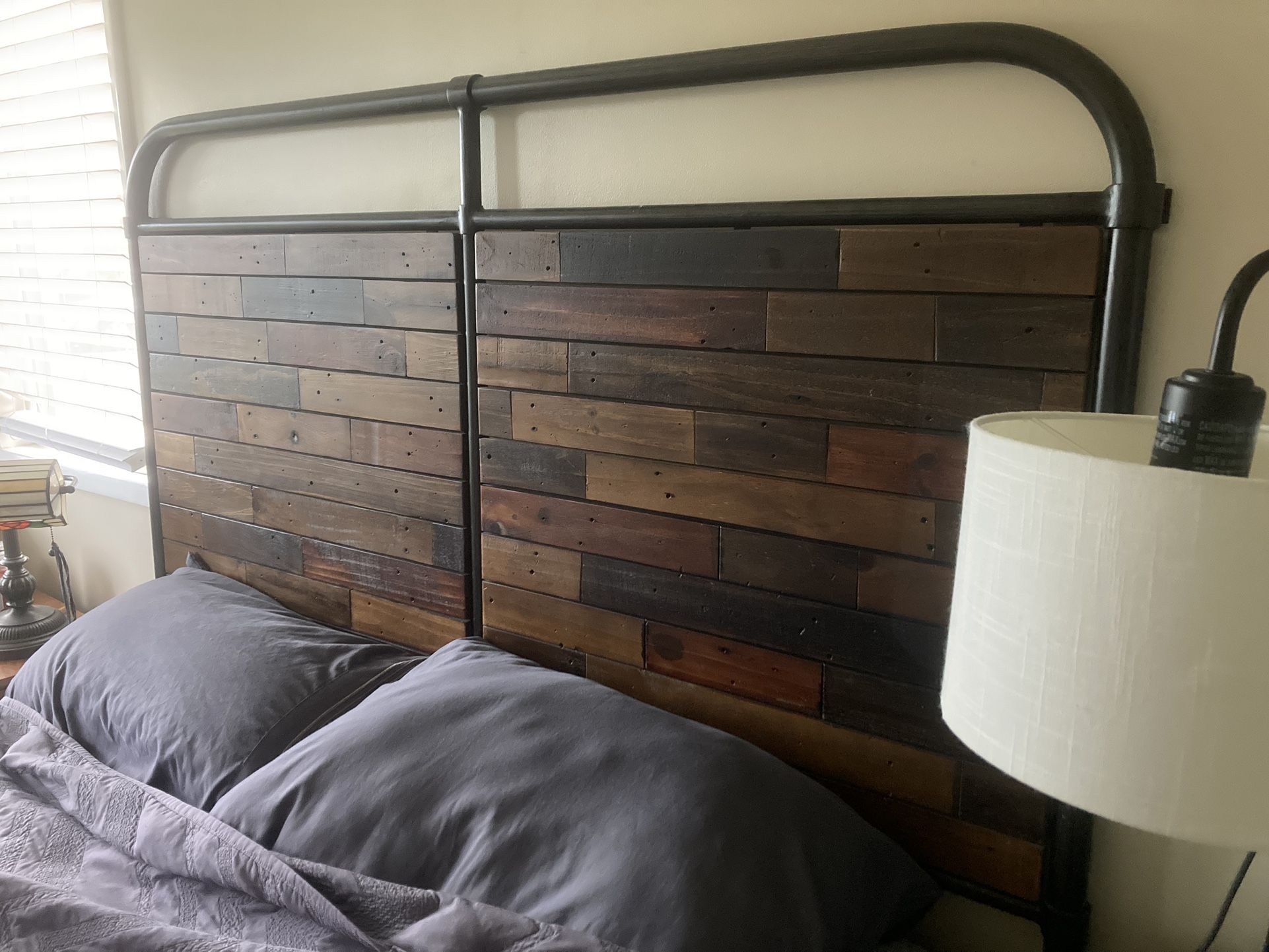 Queen Bed Headboard Wood and Metal Piping