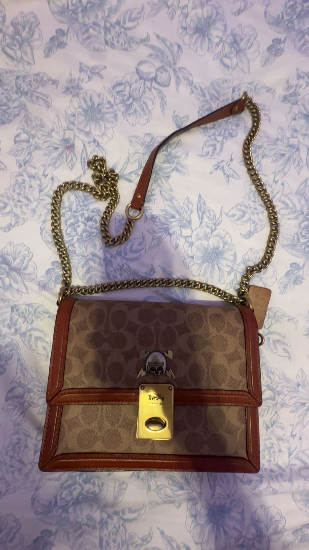 Coach Hutton Shoulder Bag in Signature Canvas with skull charm