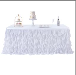 Leegleri 72Inch White Tutu Table Skirt For Rectangle&Round Tables-Tulle Curly Willow Table Skirt Decorations, White Ruffle Tablecloth For Wedding Brid