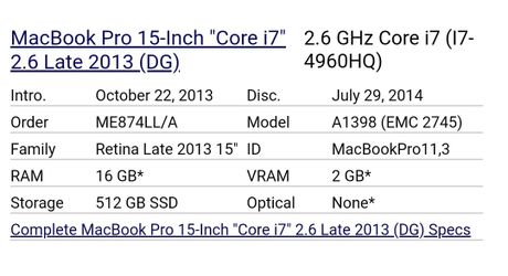Macbook Pro - 512 GB SSD -16gb RAM - Intel Core i7 (I7 4960HQ) 2.6
