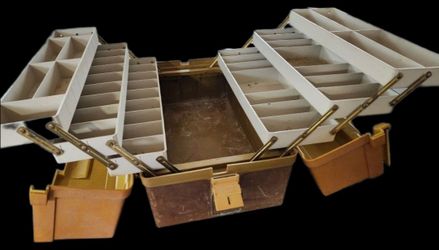 Vintage Plano USA Cantilever Tackle Box – Brass Arms – Heavy Duty