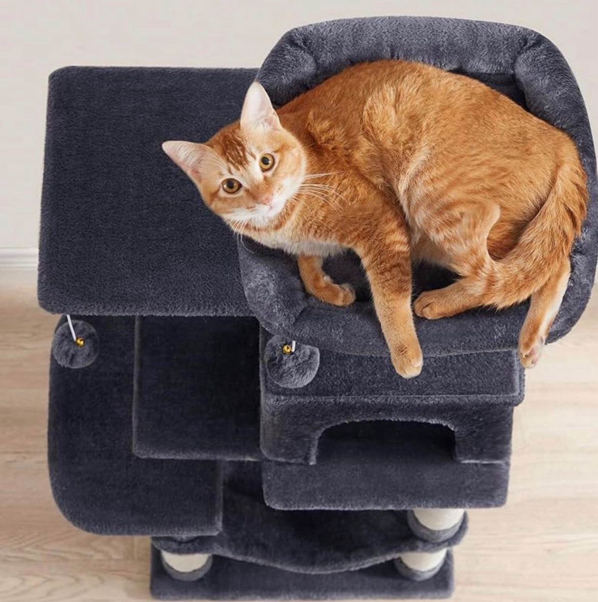 Cat Tree, 44.1-Inch Cat Tower for Indoor Cats, Multi-Level Cat Condo with Scratching Posts, Perches, Hammock and Cave, Smoky Gray UPCT261G01