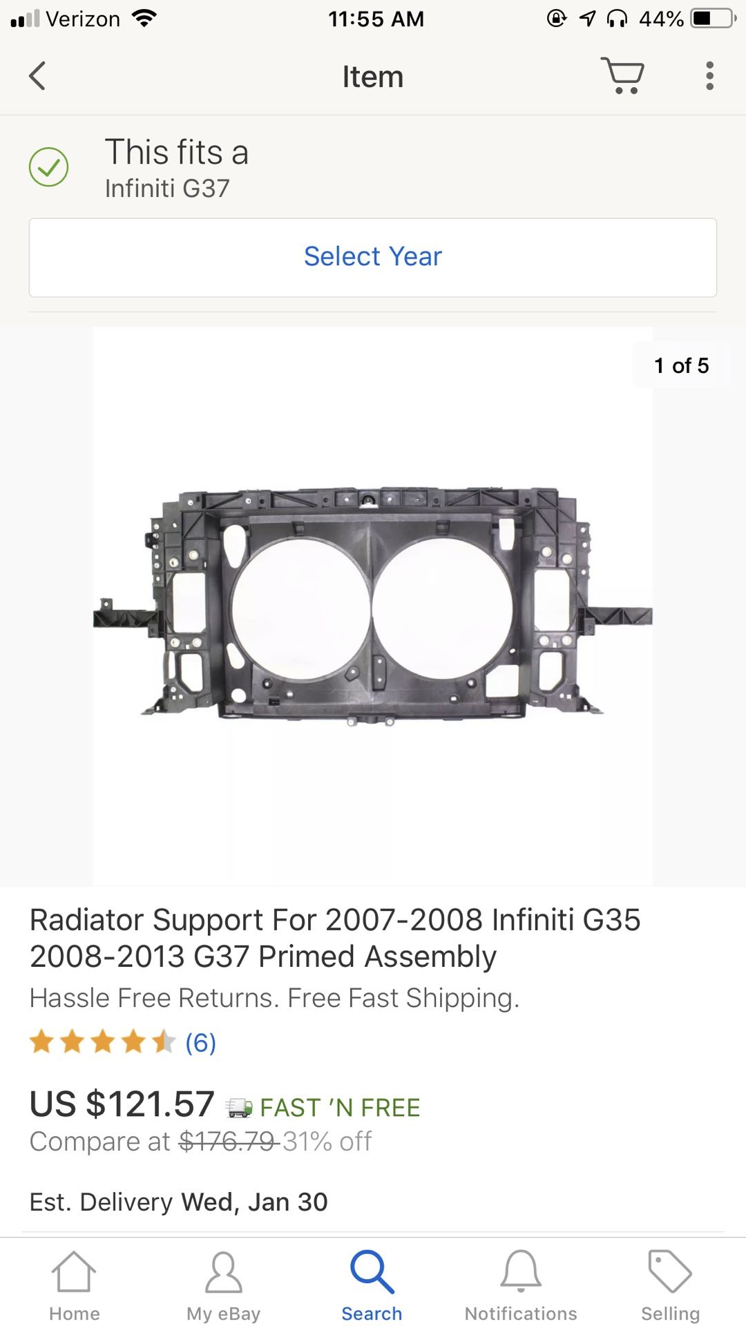 Infiniti G37 radiator support