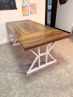 Farmhouse Desk Wood Top White Base