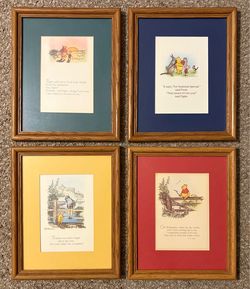 Set of 4 Framed Classic Winnie the Pooh Prints with E.H. Shepard Style Illustrations