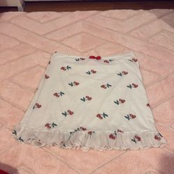White Mini Skirt With Cherries