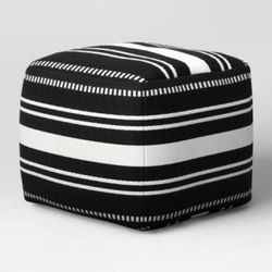 New Textured Striped Roped Trim Outdoor Pouf Black/White - Project 62