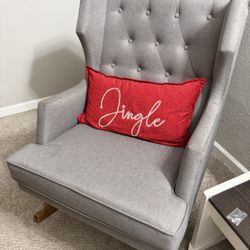 Baxton Studio Iona Mid-Century Retro Modern Gray Fabric Upholstered Button-Tufted Wingback Rocking Chai