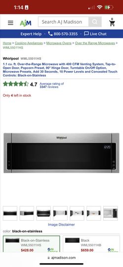 Whirlpool• Over The Range Microwave