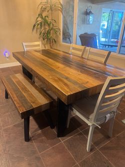 Farmhouse Dining Table with Bench and Chairs