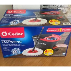 O-Cedar Mop Easy Wring & Bucket System with 3 Bonus Mop Heads - New