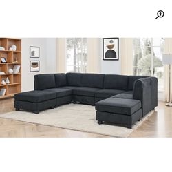 8 Piece Upholstered Sectional- Charcoal Black