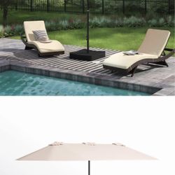 Brand New in sealed box 15' x 9' Rectangular Patio Market Umbrella with Base - Beige